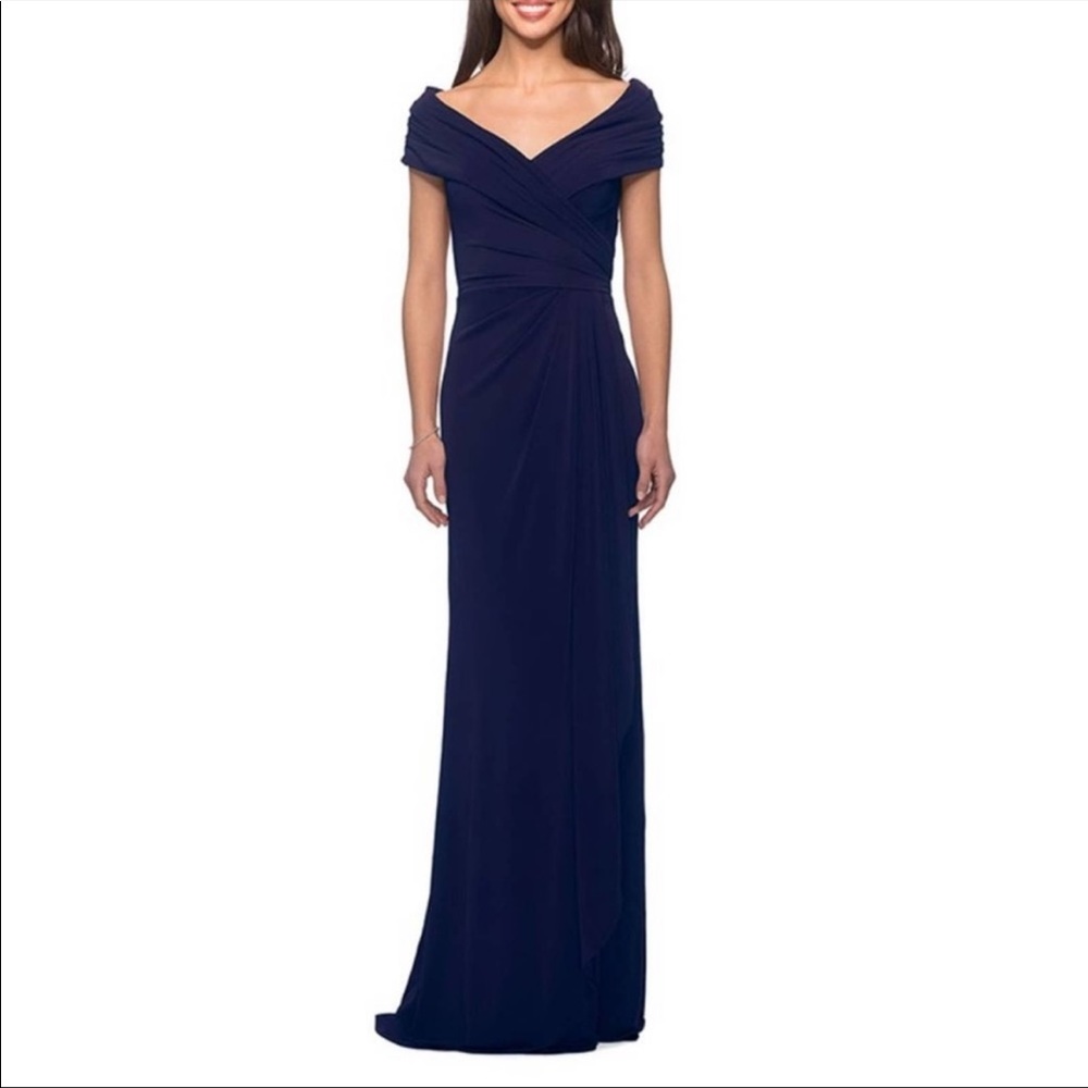 NEW La Femme Ruched Jersey Column Gown Size 16